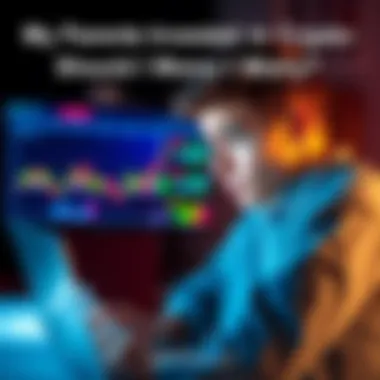 Concerned person looking at cryptocurrency charts A young adult anxiously observes cryptocurrency charts on a laptop, reflecting worries about their parents' XRP investment and health issues.