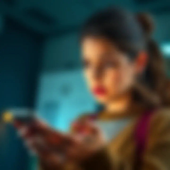 A woman looks worried while checking her cryptocurrency app on a smartphone, indicating a potential scam. She appears frustrated as she examines the locked funds.