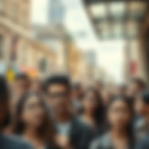 Confused Crowd A diverse group of people looking puzzled and discussing among themselves in a city setting, reflecting concern and confusion about recent events.