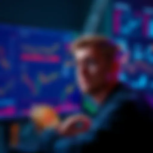 A person with a puzzled expression staring at multiple cryptocurrency charts and tools on a computer screen, surrounded by coins and digital currencies.