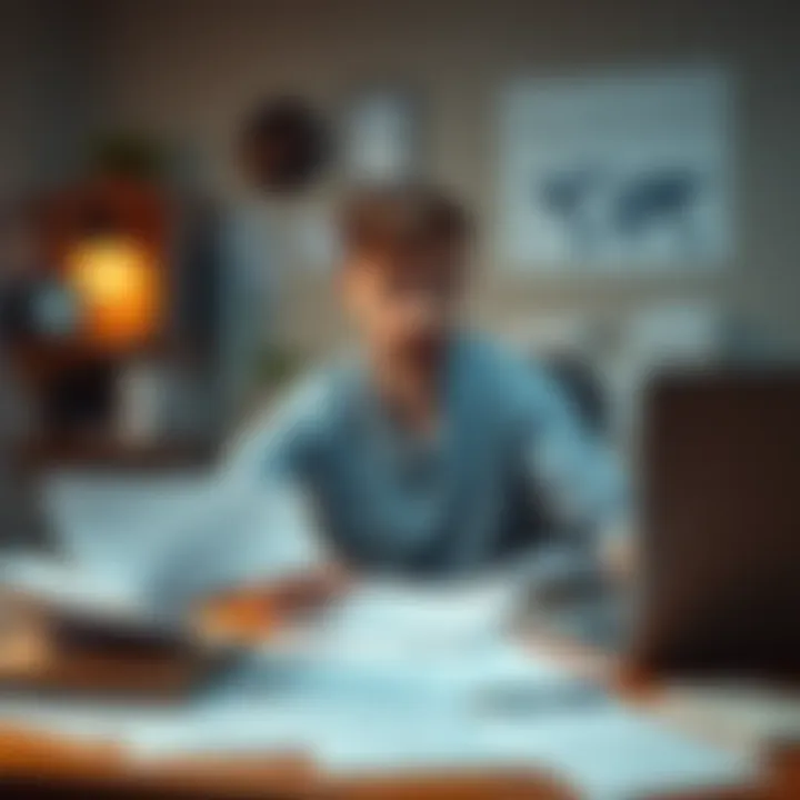 A person with a puzzled expression sitting at a desk cluttered with tax documents and a laptop showing financial charts, signifying confusion over profits from liquidity pools.