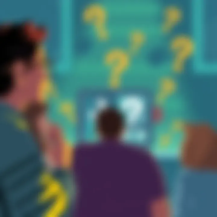 Illustration showing people looking at a digital wallet with question marks, symbolizing confusion about converting assets for the new Useless project on Sol.