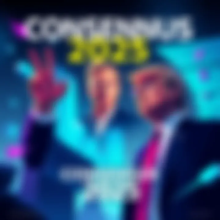 Consensus 2025 Event Poster A promotional poster for Consensus 2025 showcasing blockchain themes and featuring Eric Trump