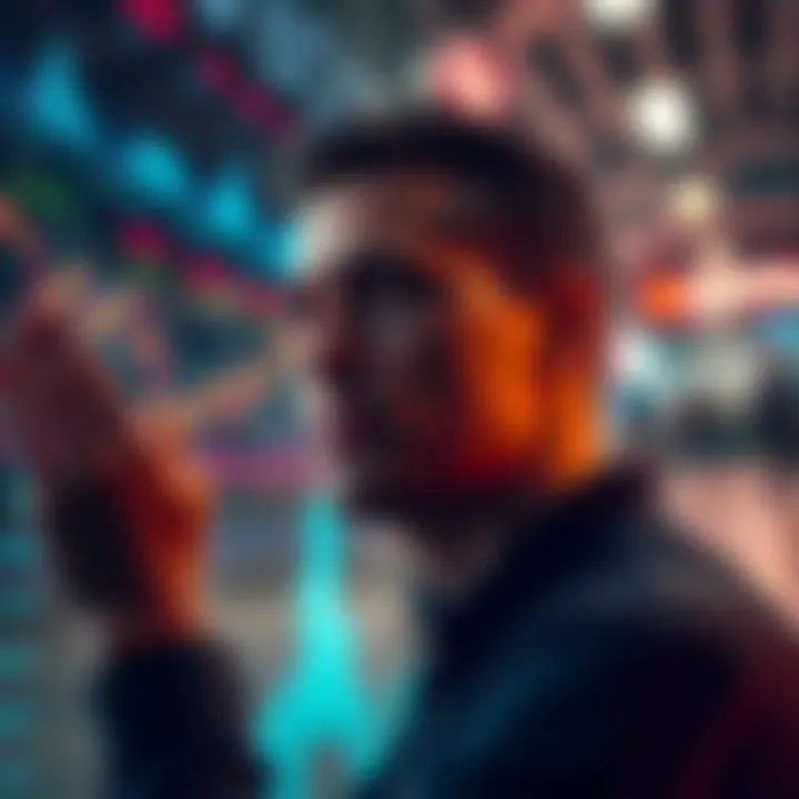 A person looking at a digital screen displaying cryptocurrency prices, contemplating selling a portion of their XRP holdings, with a thoughtful expression.