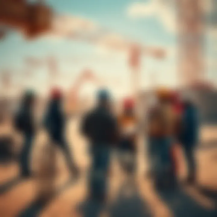 Group of people at a construction site sharing ideas and plans for new building projects