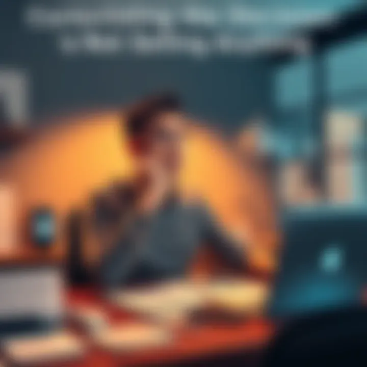 A person sitting at a desk with a thoughtful expression, surrounded by papers and a laptop, symbolizing deep thinking about not selling in a competitive market.