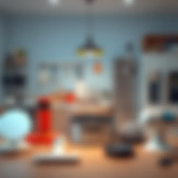 A collection of modern tools like smart vacuum robots and kitchen gadgets that make daily chores easier.