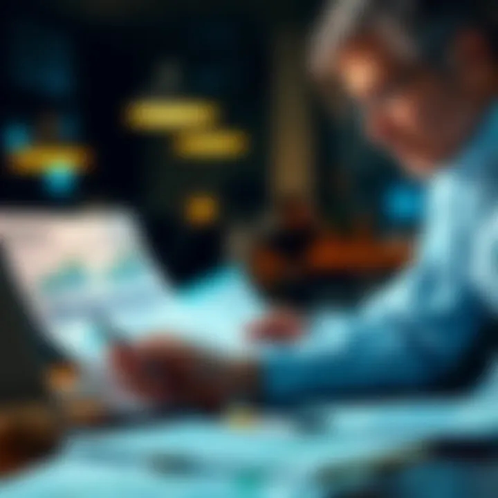 Person reviewing financial documents and crypto transactions for tax reporting