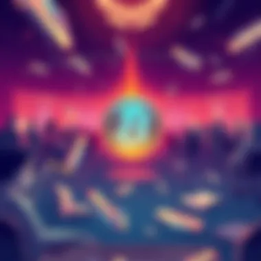 A digital illustration showing a falling cryptocurrency symbol with a backdrop of disappointed investors discussing on forums.