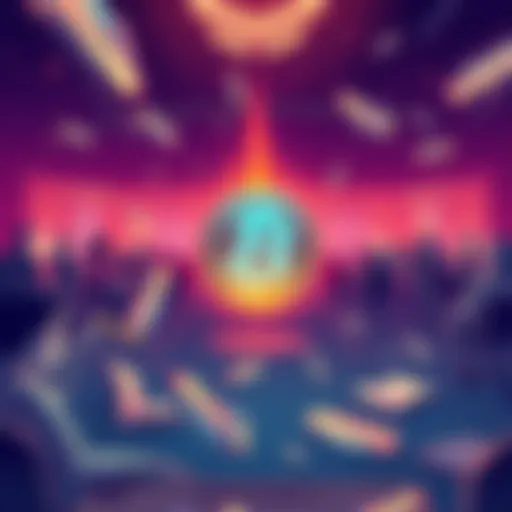 A digital illustration showing a falling cryptocurrency symbol with a backdrop of disappointed investors discussing on forums.