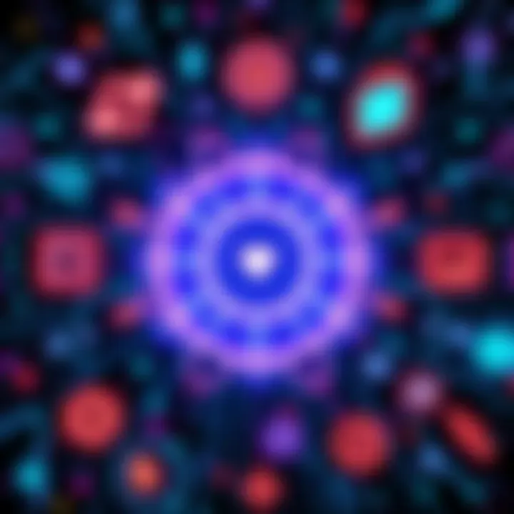 A visual representation of the Cosmos Hub logo at the center surrounded by various blockchain symbols and networks, depicting its potential as the main connection point in the crypto space.