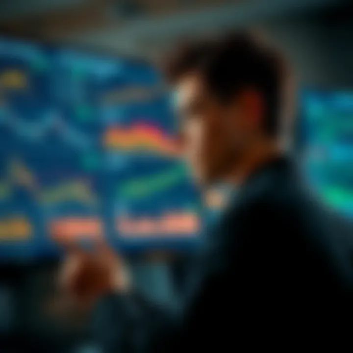 A person contemplating the implications of switching from FIFO to HIFO for crypto taxation with visual graphs and data on a screen.