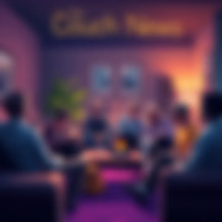 Couch Community Gathering Group of people discussing and supporting memecoins in a cozy setting