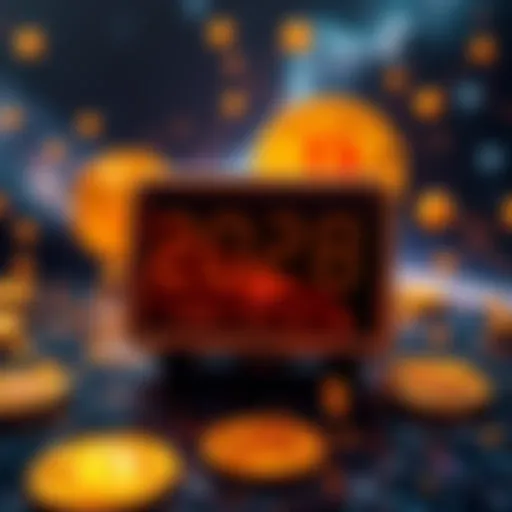 A digital clock counting down to the 2028 Bitcoin halving, with Bitcoin symbols and a space theme in the background.