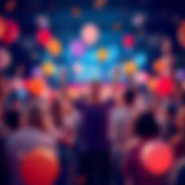 People excitedly celebrating a milestone countdown with balloons and banners