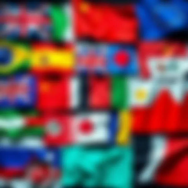 A collage of flags from various countries that no longer print their own money, showing economic growth symbols like upward graphs and currency signs.