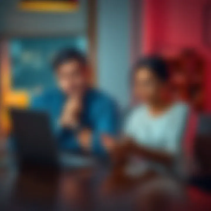 A Texas couple looks worried, sitting at a table with a laptop open, displaying a Coinbase page. They are discussing a recent scam that cost them money.