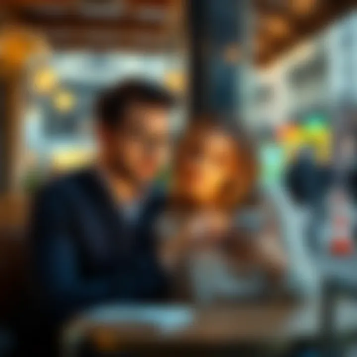 Couple discussing hotel prices A couple looks at hotel prices on a phone while in a cafe in Madrid, confused by the different rates they see.