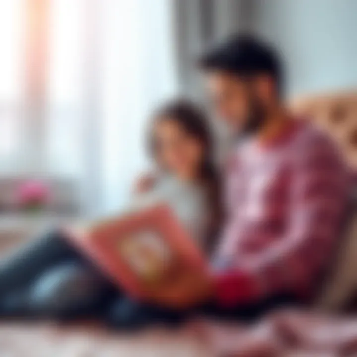 A couple sits together, looking at a baby book, discussing their plans to start a family, with warm smiles and a sense of excitement in the air.