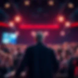 Craig Wright standing at a podium, announcing he is Satoshi Nakamoto, with a crowd of reporters taking notes
