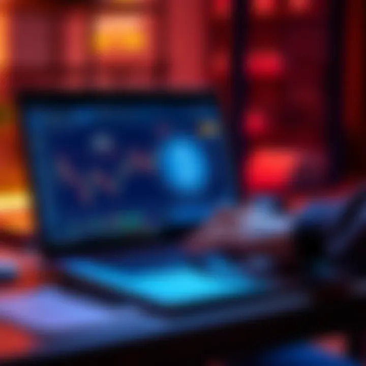 A person on a laptop setting up a Bitcoin wallet with cryptocurrency graphics on the screen