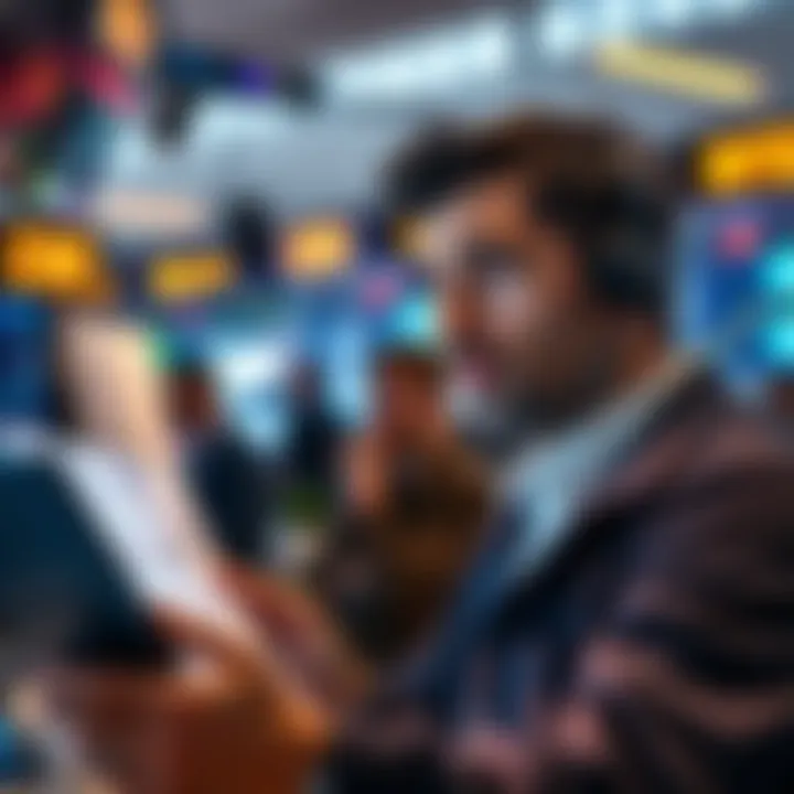 An investor looking concerned while reviewing financial charts related to CRO in a busy setting