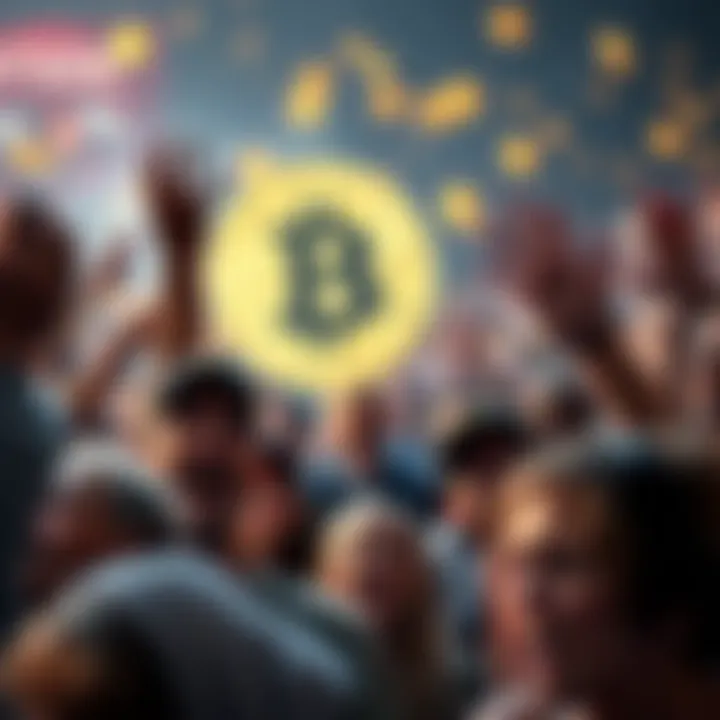 Crowd Reacts to Bitcoin Surpassing $100 People displaying excitement and confusion as Bitcoin crosses the $100 mark in 2013