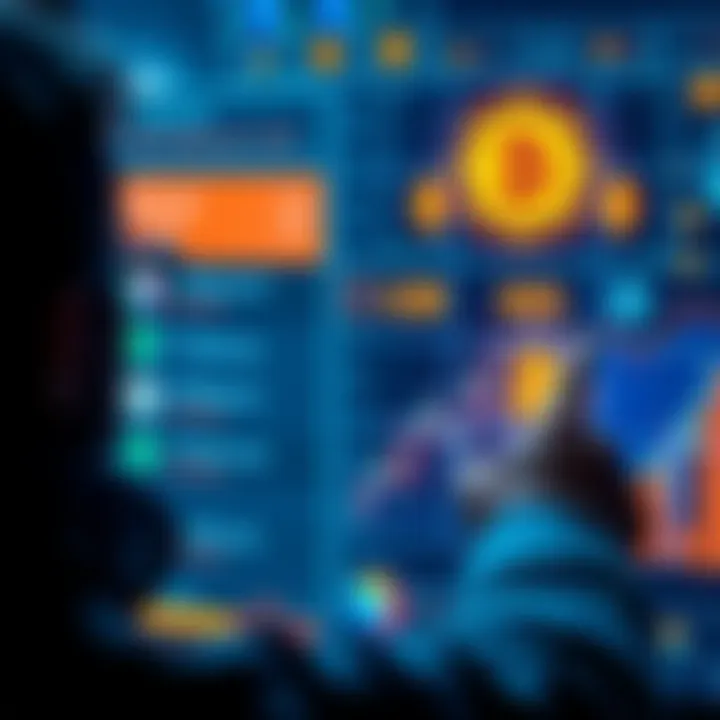 A person looking at a digital screen displaying cryptocurrency symbols and loan options