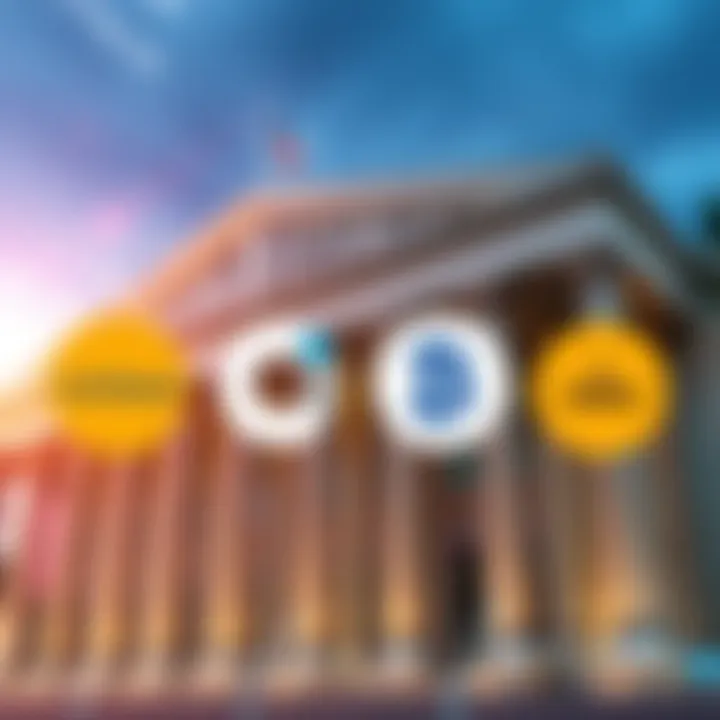 Logos of Coinbase, Circle, BitGo, and Paxos with a bank building background, symbolizing their pursuit of bank licenses in the financial sector.