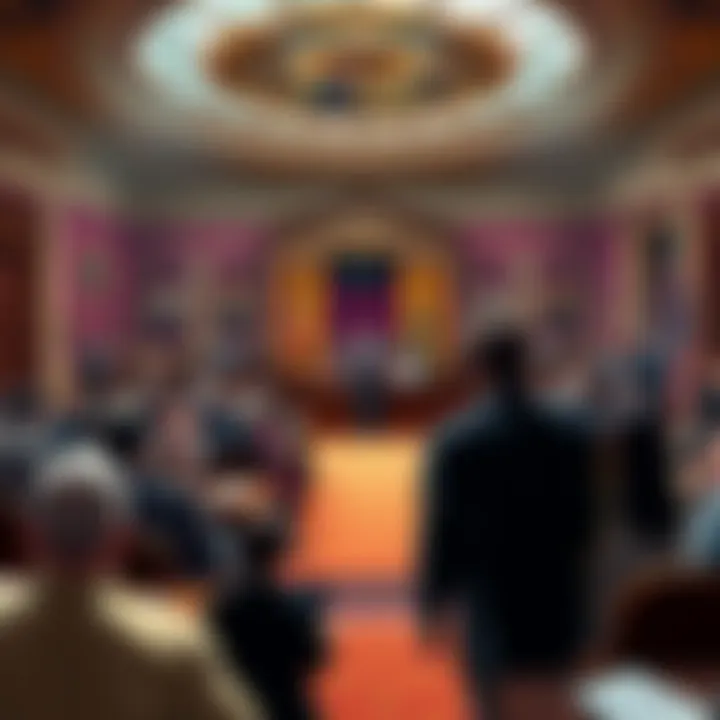 A busy Congress building with people discussing crypto regulations, showing concern and uncertainty about the future of the Crypto CLARITY Act.
