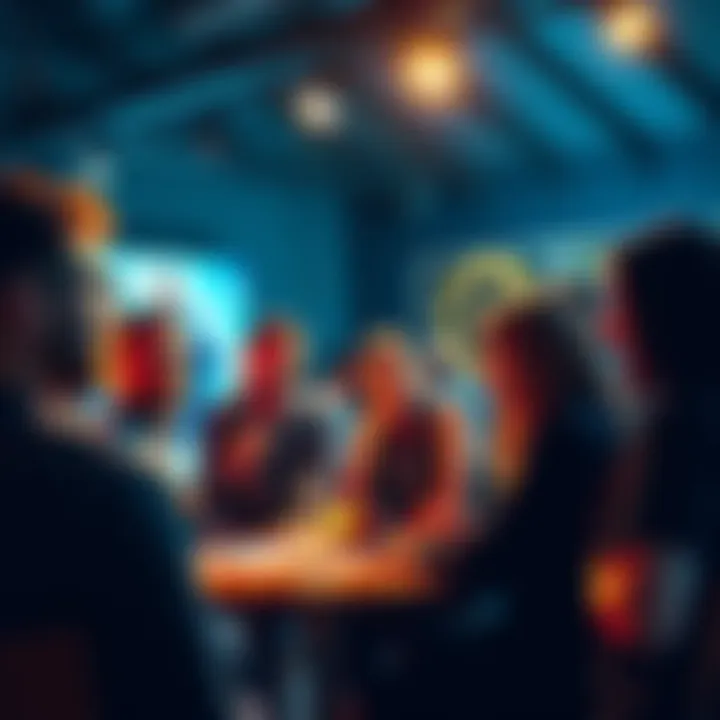 A diverse group of people engaging in a lively discussion about cryptocurrency at a meetup, sharing ideas and connections.
