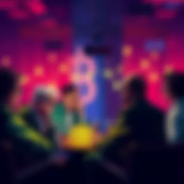 Cryptocurrency Discussion People engaging in a lively discussion about cryptocurrency trends and tips