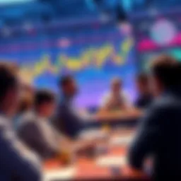Participants engaged in a lively cryptocurrency discussion with charts and graphs in the background