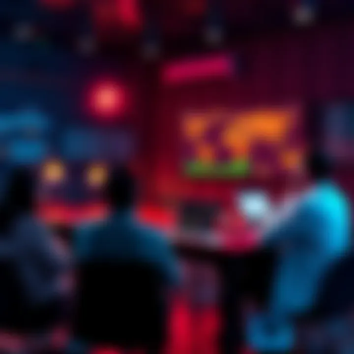 A group of people discussing cryptocurrency trends and insights around a table with laptops and charts