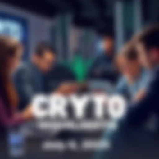 A group of people discussing cryptocurrency with laptops and phones, sharing insights and tips in a casual setting.