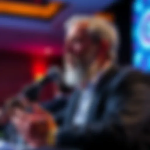 A prominent figure in the cryptocurrency space speaking at an event, expressing their stance on Satoshi Nakamoto's identity