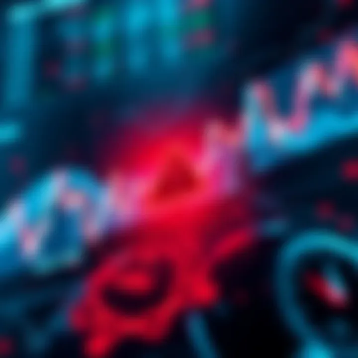 Chart showing large decline in cryptocurrency values with a warning sign