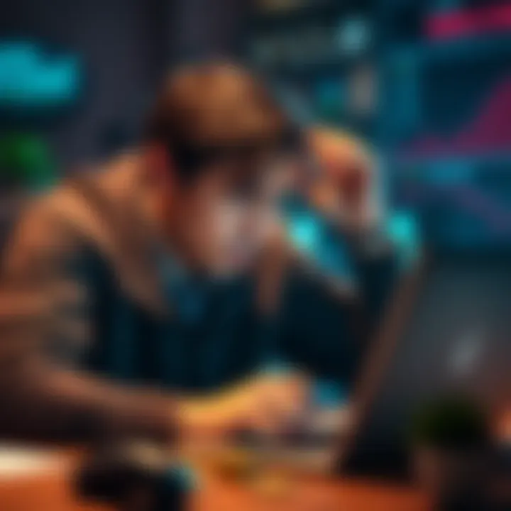 An individual looking stressed while checking cryptocurrency on a laptop, illustrating the struggles of crypto investments.