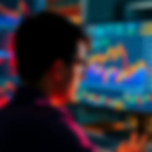 A person looking at a computer screen displaying cryptocurrency price charts with mixed reactions, showcasing profit and loss sentiments.