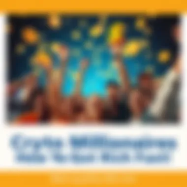 Crypto Millionaires Celebrating Success A group of happy people celebrating their wealth with digital currency icons around them