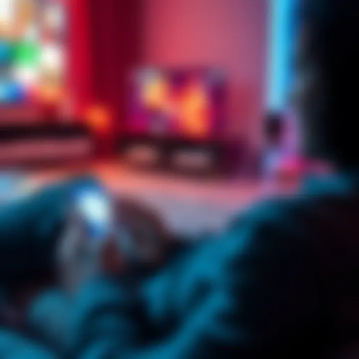 A person using a smartphone to pay for a streaming subscription with cryptocurrency while sitting on a couch.