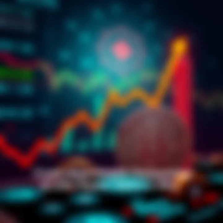 Crypto Prices Rising Graph showing upward trend in cryptocurrency prices with financial symbols in the background