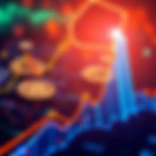 A graphic showing an upward trend in cryptocurrency prices with digital coins in the background