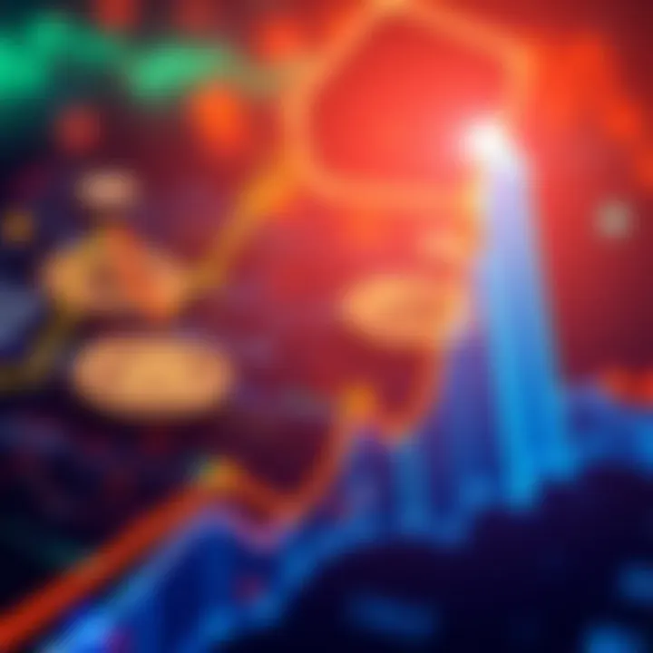 A graphic showing an upward trend in cryptocurrency prices with digital coins in the background