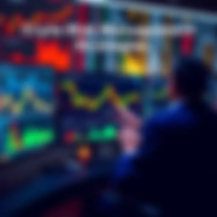 A graphic showing a trader analyzing charts and data on a computer, representing risk management in cryptocurrency trading.