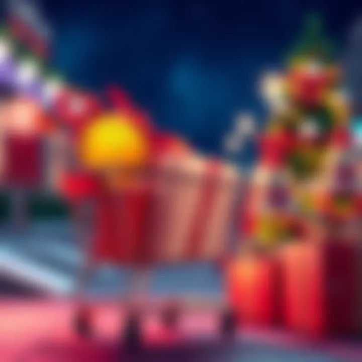 Crypto Scam Alert for Holiday Shoppers A warning sign featuring a shopping cart filled with Christmas gifts and a Bitcoin symbol, highlighting the risk of cryptocurrency scams during the holiday season.