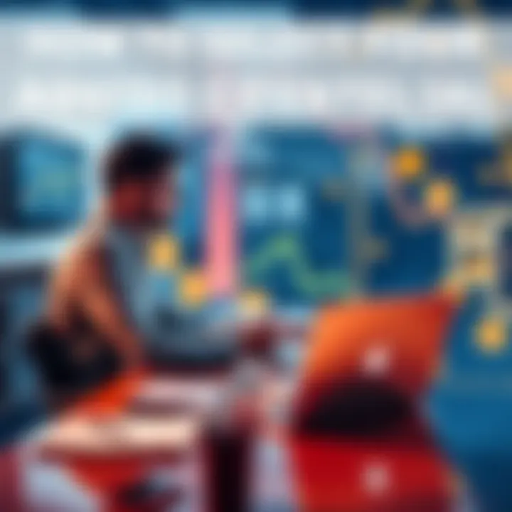 A person sitting at a desk with a laptop discussing cryptocurrency strategies with a financial advisor.