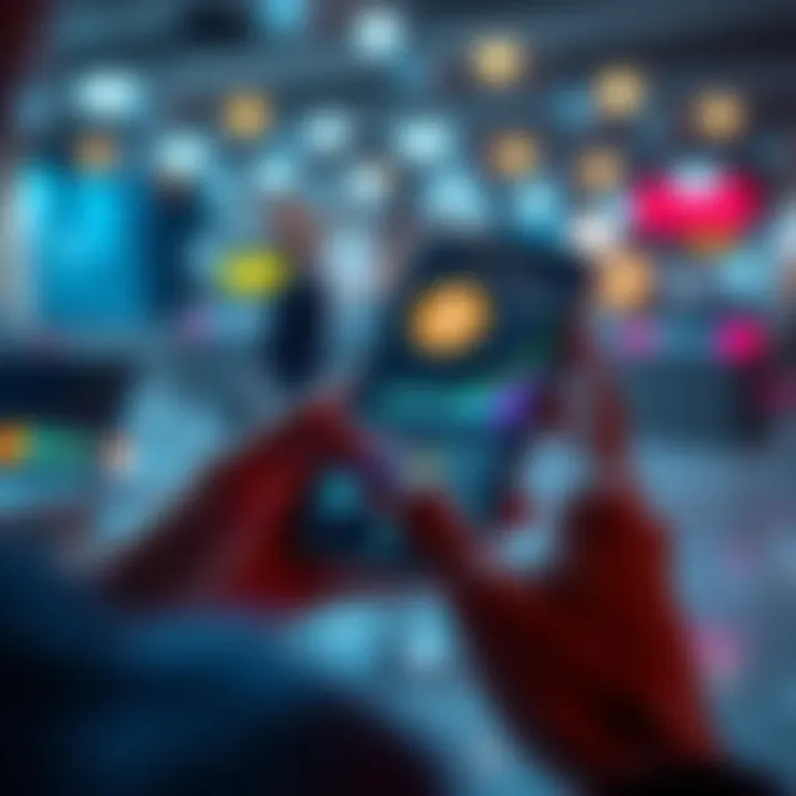 A person using a crypto AI agent on a smartphone, displaying various cryptocurrency icons and charts, with a wallet integration feature visible.