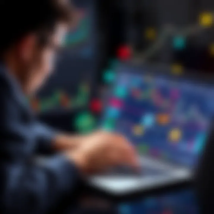 A person analyzing various cryptocurrency graphs and coins on a laptop, showcasing alternatives to Bitcoin and Ethereum.