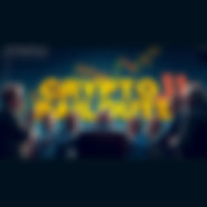 A group of concerned citizens discussing potential taxpayer-funded bailouts for cryptocurrency companies, with a graph showing market volatility in the background.